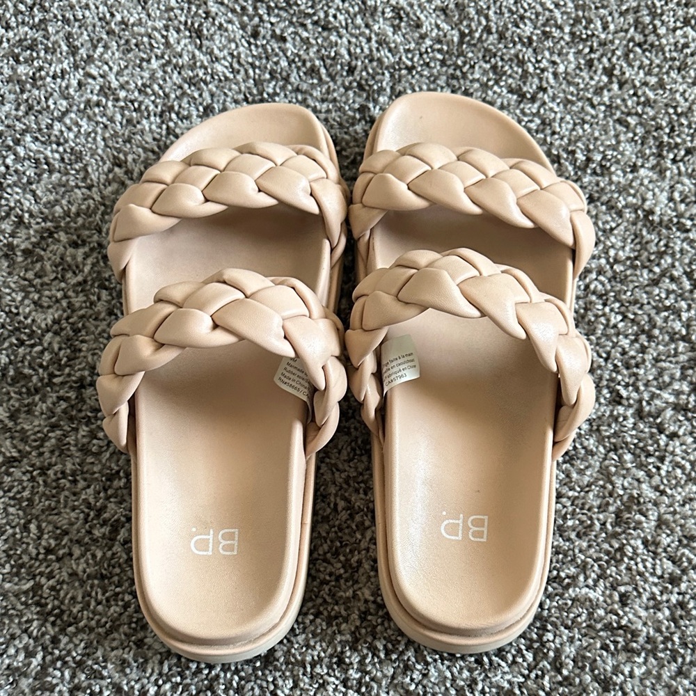 BP Women's Beige Braided Slide Sandals